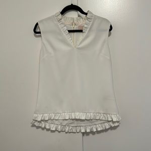 Ted Baker White Ruffle V-Neck Blouse